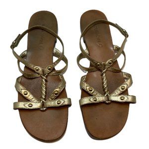 Boutique 9 | Cute Leather Brown and Gold Sandals